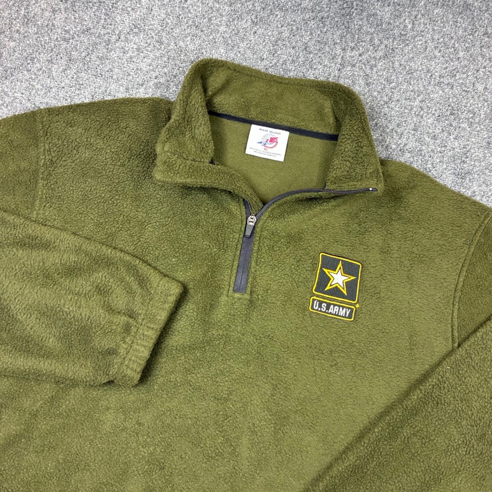 AE Sport US Army Fleece Pullover Mens XL Green Quarter Zip Made in USA Military
